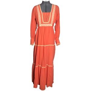 Vintage 60s 70s Prairie Dress Peasant Hippie Boho Cottagecore Maxi  13 37-32-50
